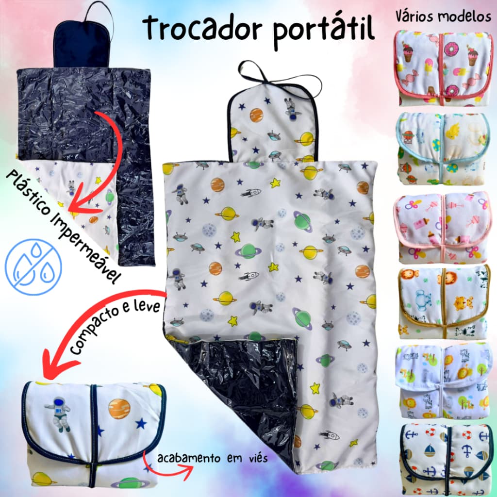 Trocador portátil impermeável estampado 80 x 45cm super compacto fácil limpeza envio rápido