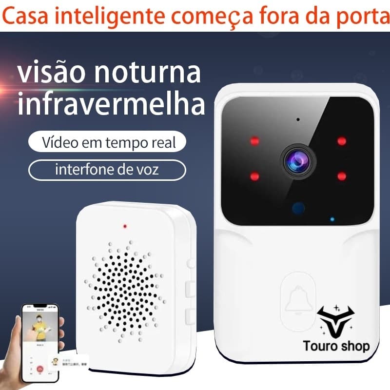 Campainha Com Câmera Vídeo Porteiro Sem Fio Wi-Fi HD Inteligente Smart Home Vê Pelo Celular Com APP