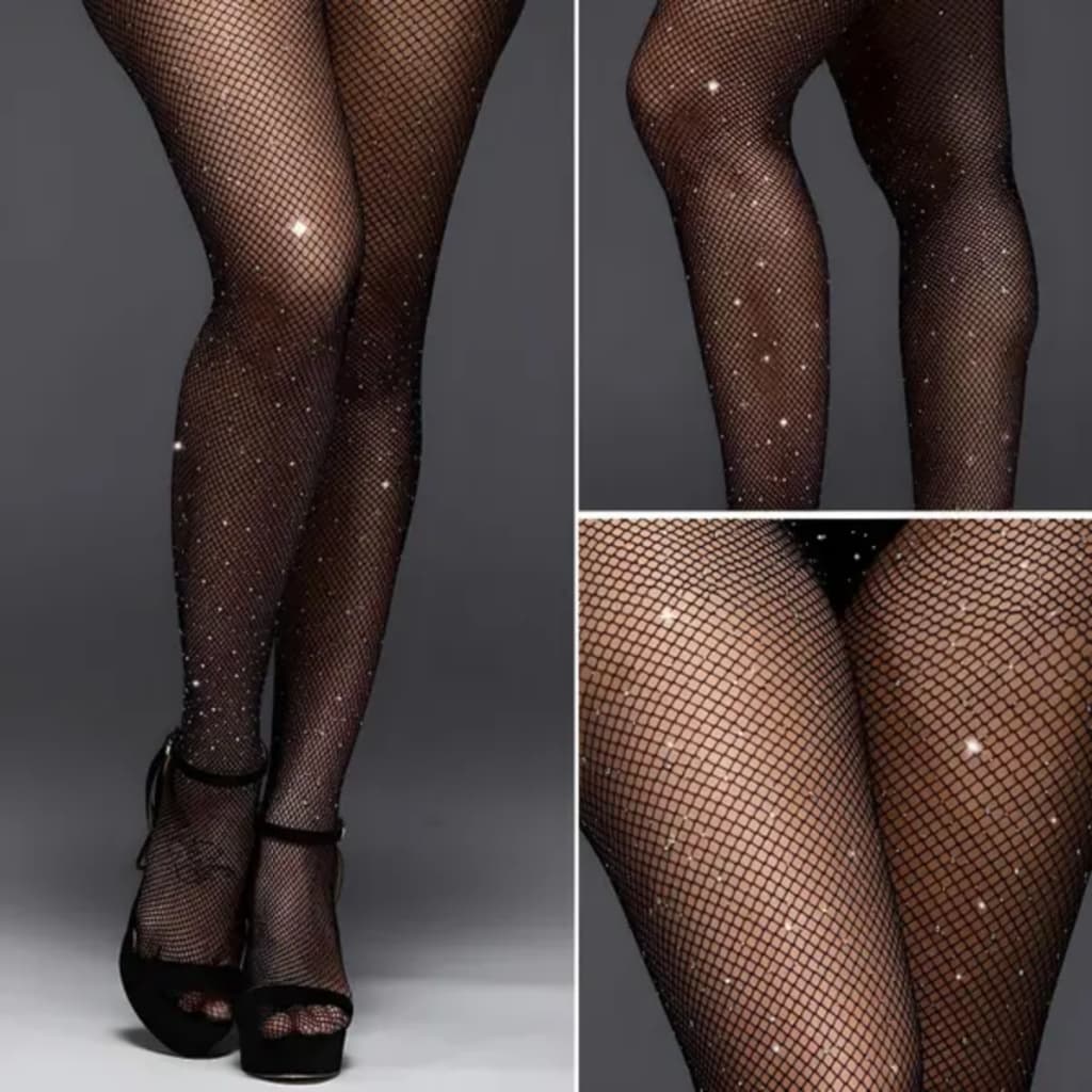 Meia Calça Arrastão Strass Brilho Preta Trama Pequena Tamanho Único 36 ao 44
