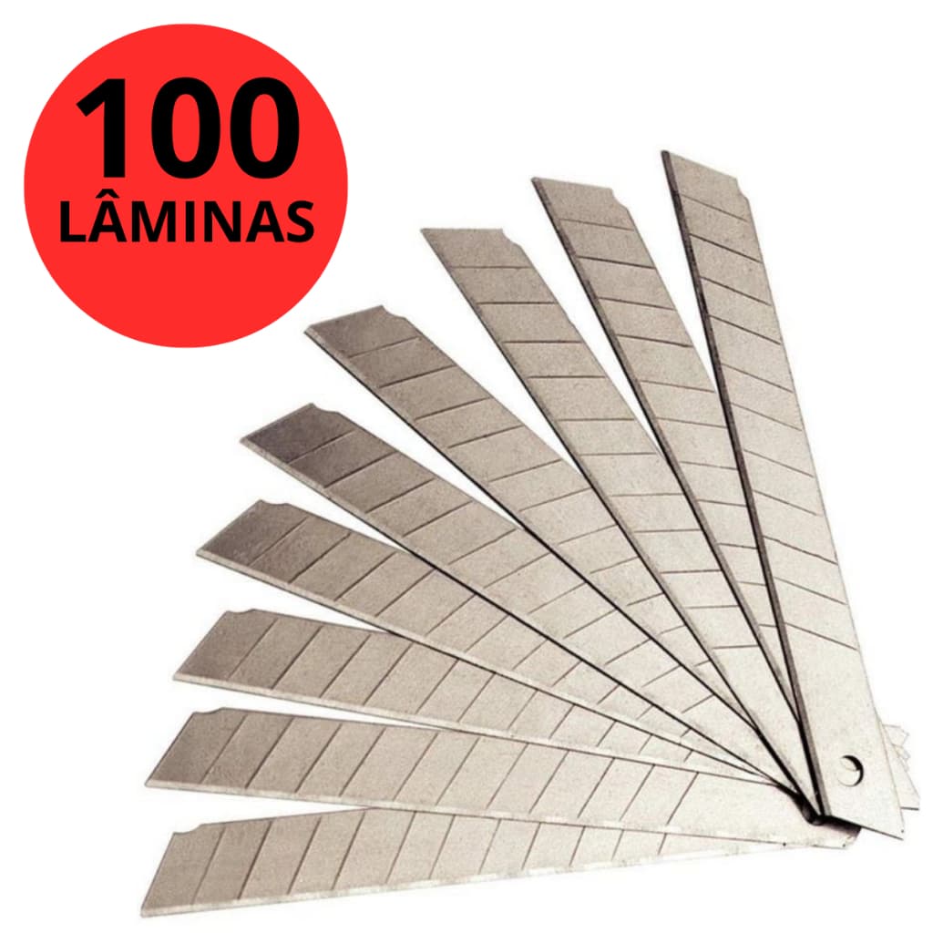 Lâmina para Estilete de Corte 9mm Tipo Estreita em Aço Carbono Caixa com 100 Unidades