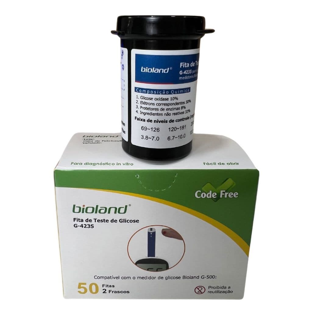 50 Tiras Glicose Bioland Fitas Medir Glicemia Diabetes