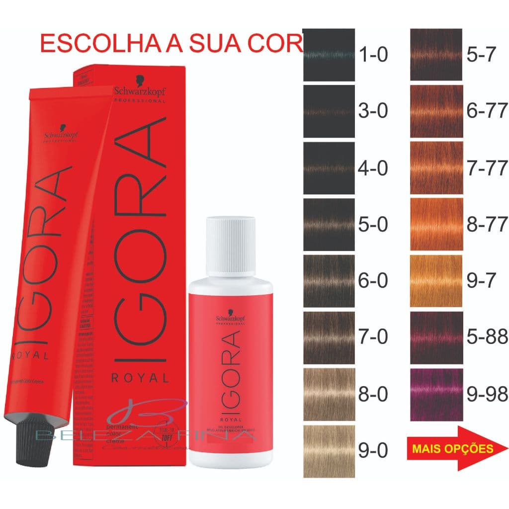Kit 1 COLORAÇÃO IGORA ROYAL + 1 OX 60ML SCHWARZKOPF PROFESSIONAL - ESCOLHA A SUA COR E OX