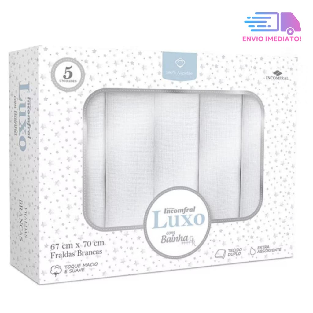 Kit 5 Fraldas Luxo de Pano com Bainha Incomfral Caixa