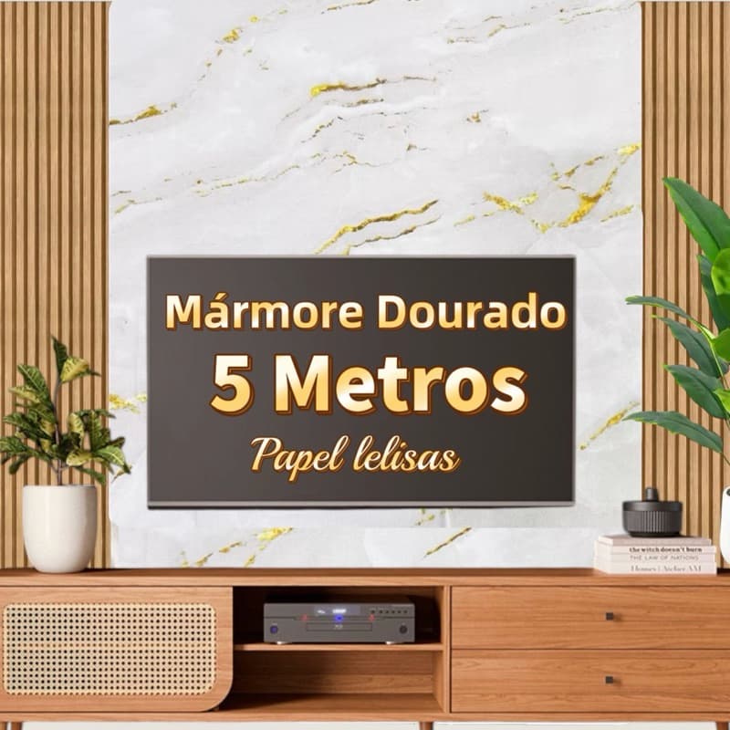 Papel de Parede  3D Mármore Dourado 5 METROS x 45CM Adesivo Autocolante para Sala, Quarto