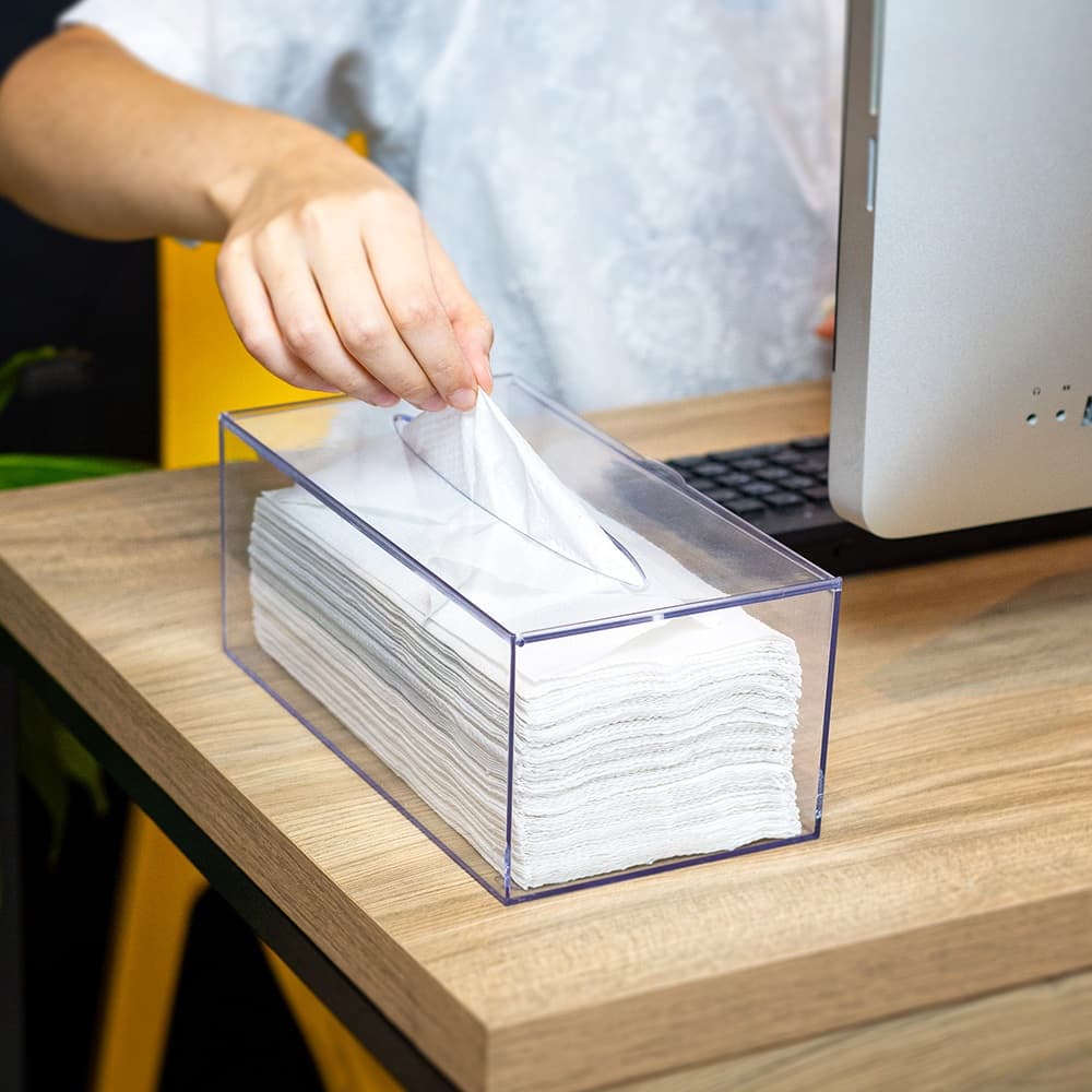 Caixa Acrílico Interfolha Porta Lenço Papel Toalha De Mesa Transparente - trabalho recepção banheiro