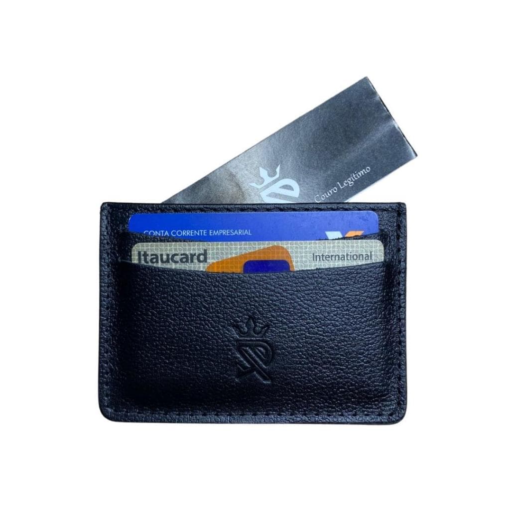 Porta cartão em couro legitimo preta  carteiras para cartão