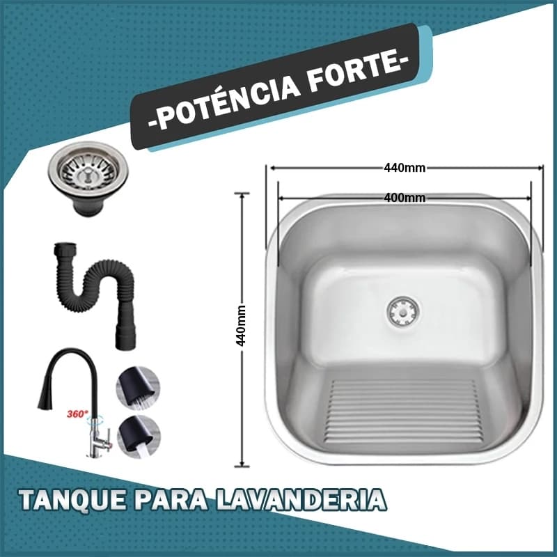Tanque Lavanderia 44 X 44 / 55 X 45 CM Com Válvula Aço Inox 201 cuba