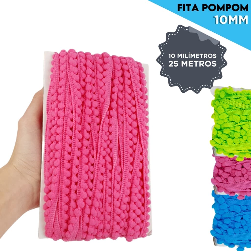 Fita Pompom 10mm C/25 Metros | Ideal Para Artesanato, Costura, Decoração e Fantasias - AERO