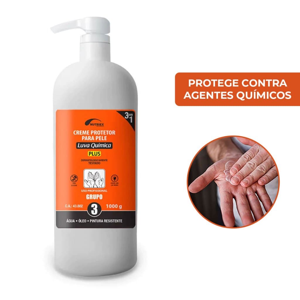 Creme de Proteção Luva Química Nutriex 1L para Mãos e Pele Óleo Pintura Produtos Quimicos