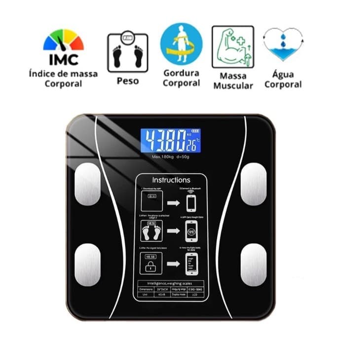 Balança Digital Bioimpedância Corporal 180kg Aplicativo 9347 (vai brinde)