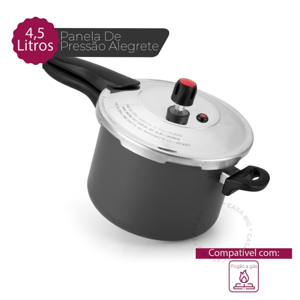 Panela Pressão Fechamento Externo Alegrete Cinza/Vermelha 4,5 l