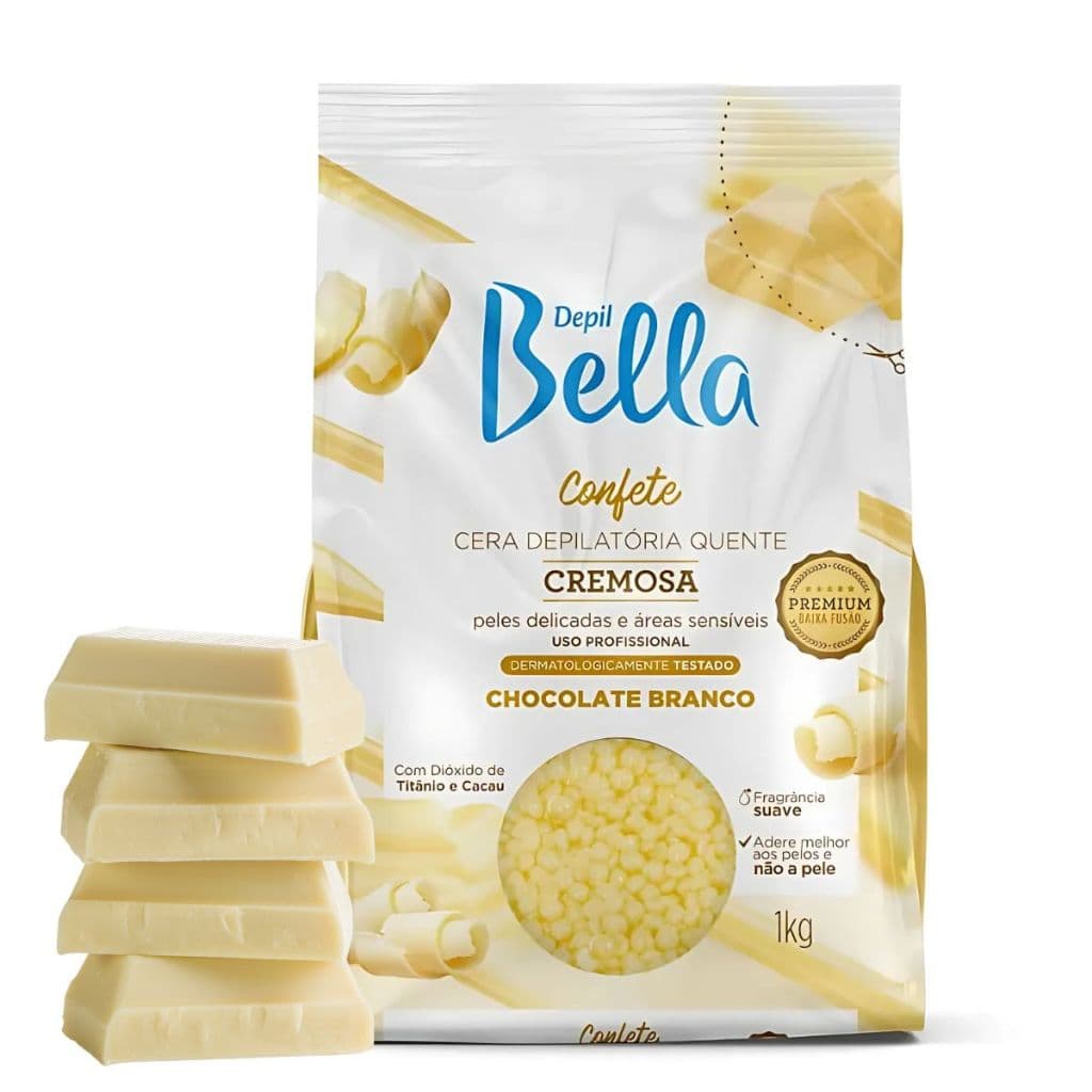 Cera Depilatória Confete Chocolate Branco Depil Bella 1kg -Depilação Eficiente,Depilação Rápida