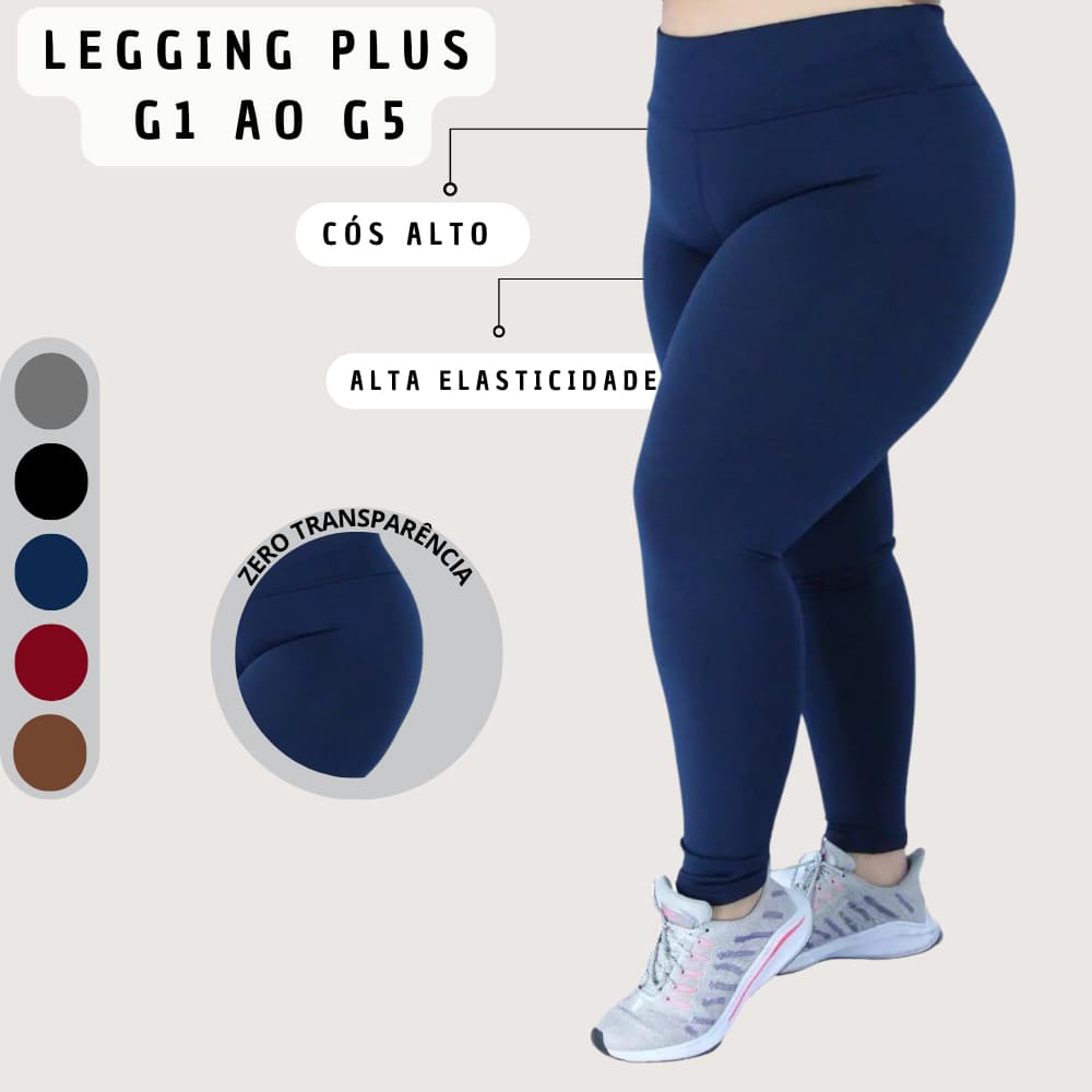 Legging Plus Size Suplex Cintura Alta Costura Reforçada G1 ao G5