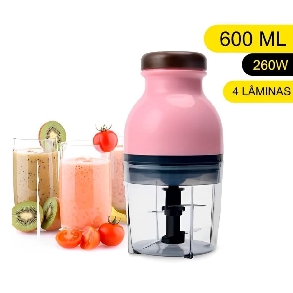 Processador de Alimentos PREMIUM Moedor Elétrico 600ml 4 Lâminas de AÇO Para Carne Legumes