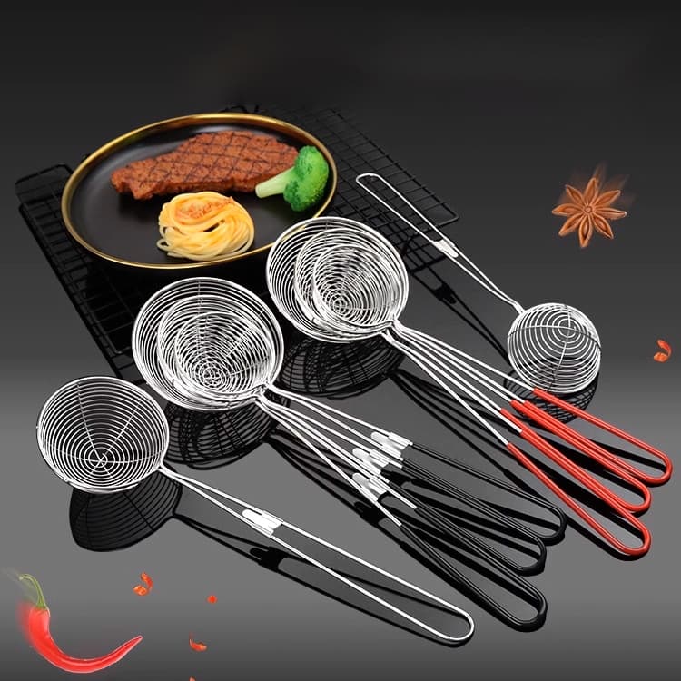 Kit 3 Escumadeira Para Fritura em Aço Inox Batata Pastel Resistente