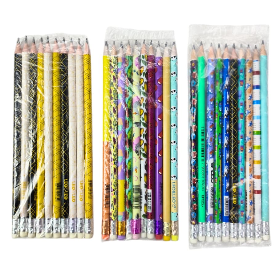 kit 10 Lápis Decorado Madeira Varios Modelos Material Escolar Escola Lapis Escrever