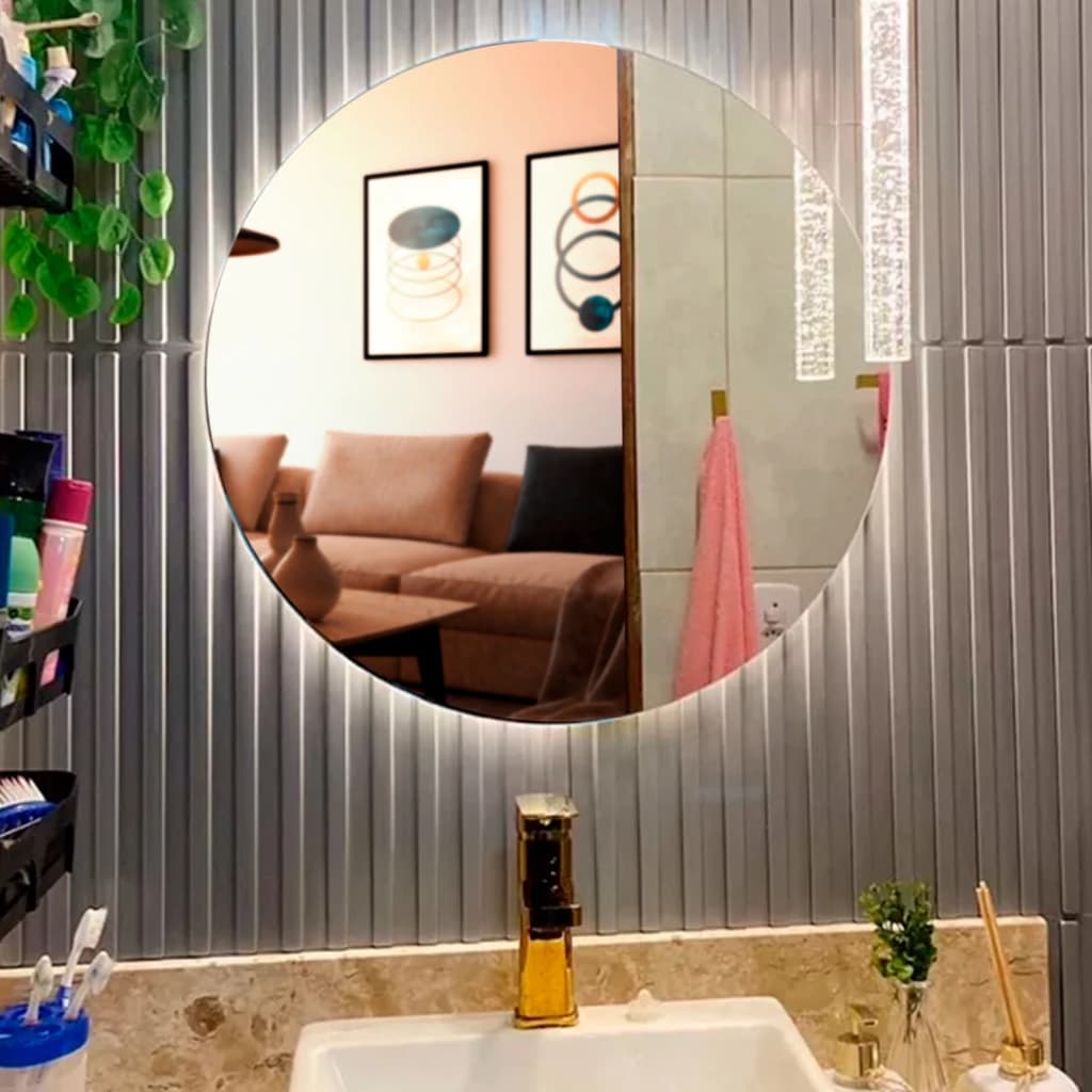 Espelho com LED Retroiluminado Redondo Lapidado Para Maquiagem Varias Medidas Com Kit de instalação