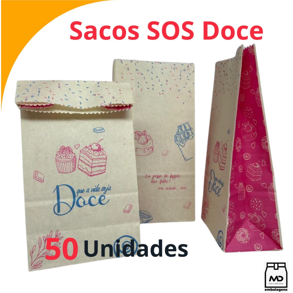 SACO KRAFT SOS TAMANHOS  PP, P E G TEMA DOCE DOCERIA DOCINHOS COOKIES C/ 50 UNIDADES  DIVERSOS TAMANHOS