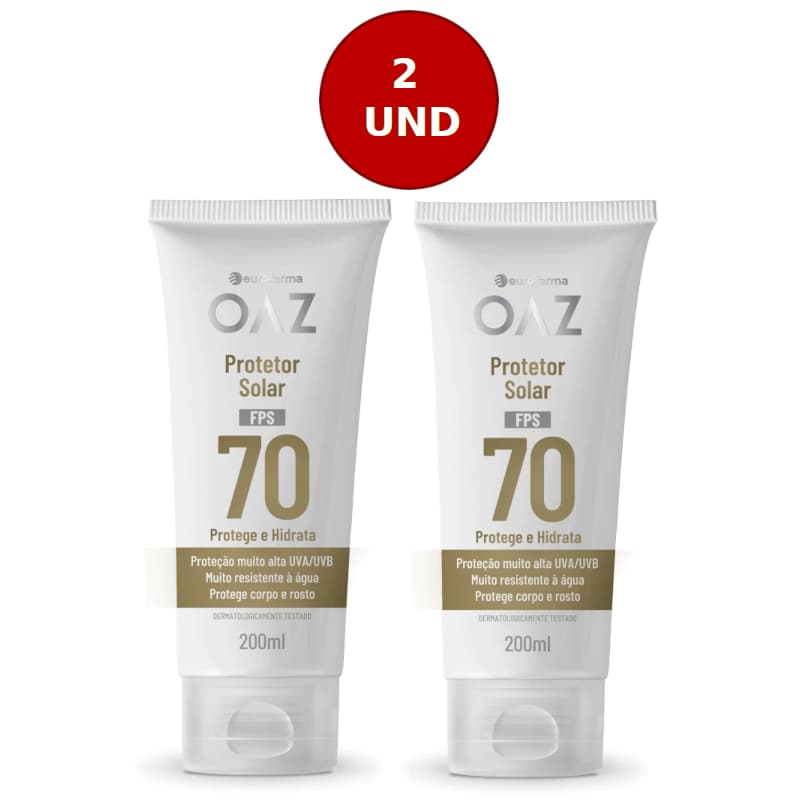Kit C/2 Protetor Solar OAZ FPS 70 200ml - Corpo e Rosto Toque Seco