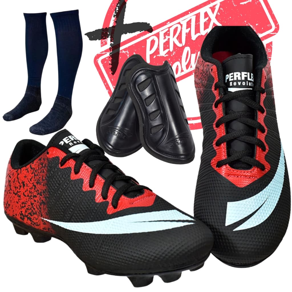 Chuteira Campo Adulto Infantil com Meião e Caneleira Colada e costurada PROMOÇÃO