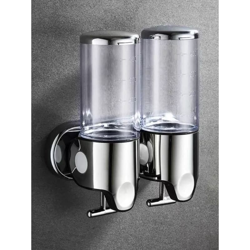 Dispensador Manual de Sabonete Líquido/Shampoo/Multifuncional Suporte Parede prateado com garrafa transparene