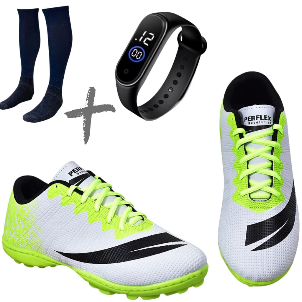 Chuteira Society Adulto Infantil MEIÃO e RELOGIO Colada e Costurada Promoção