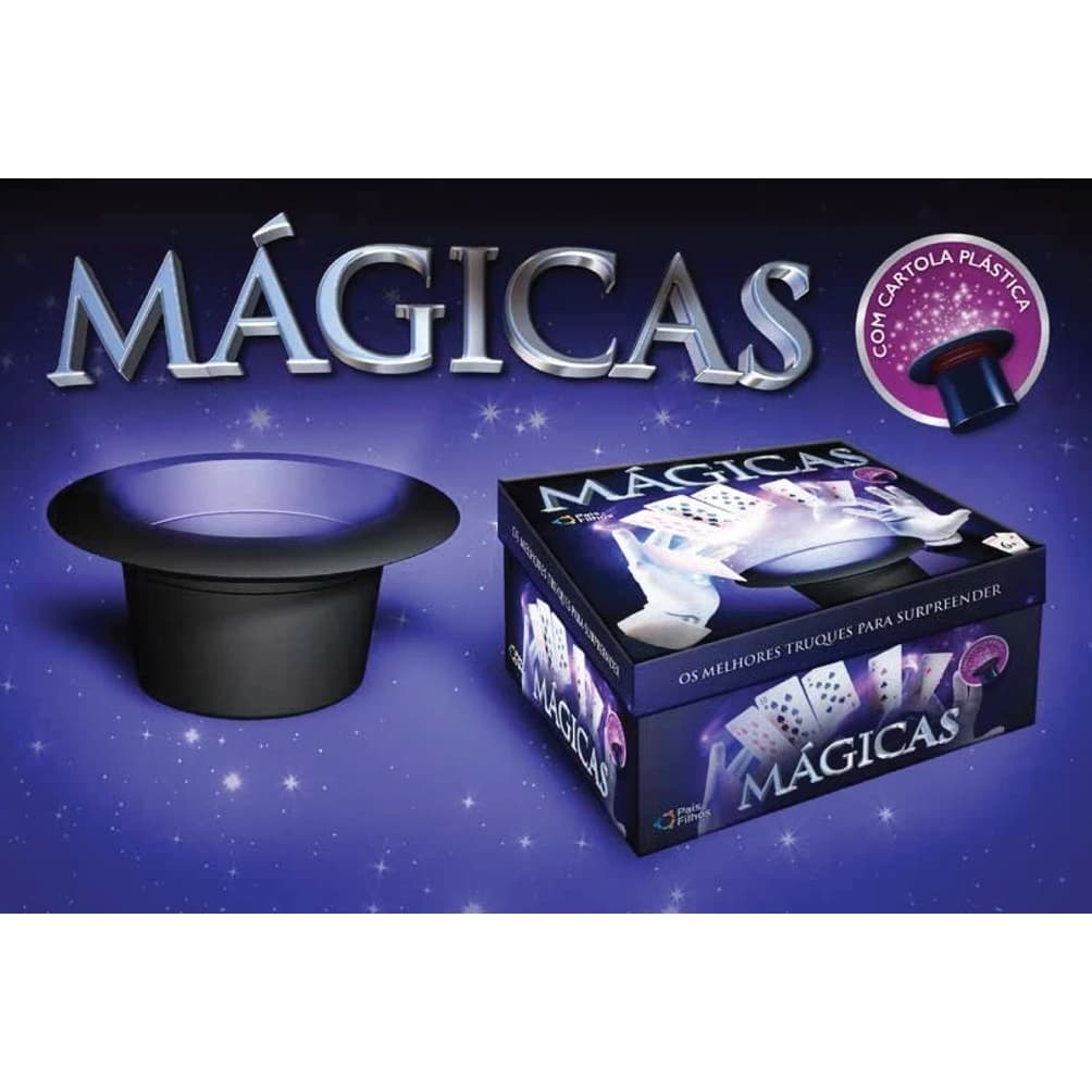 Caixa de Mágicas Brinquedo Interativo Infantil c/30 Truques c/Varinha e Cartola Pais & Filhos