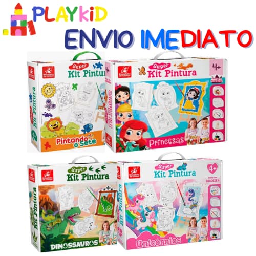 Super Kit Pintura - Criança Com 4 Telas Cavalete + 6 Tintas - Brincadeira