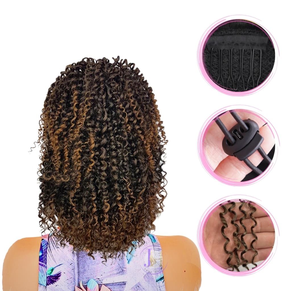 Cabelo Aplique Rabo De Cavalo Coque Afro Cacheado Fibra Orgânica Curto 35cm