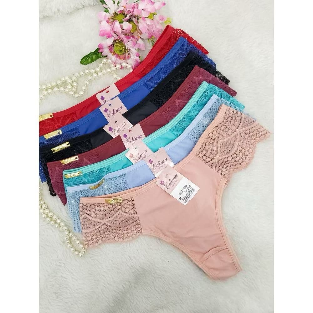 Kit 10 Calcinhas Tanga Fio Microfibra Renda Lateral Conforto e Sensualidade Dia a Dia e Sexy