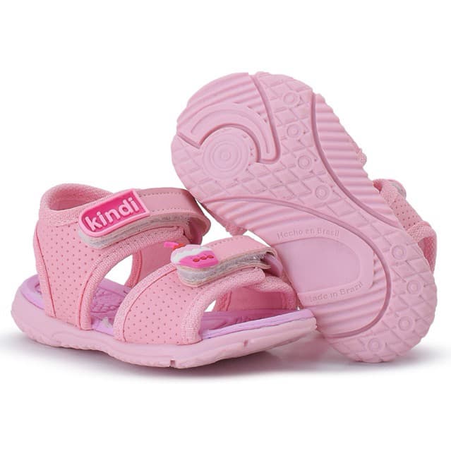 Sandália Papete Infantil Kindi, Rosa Cupcake para Meninas - Ajustável, Antiderrapante, Confortável e Super Leve - 20ao27