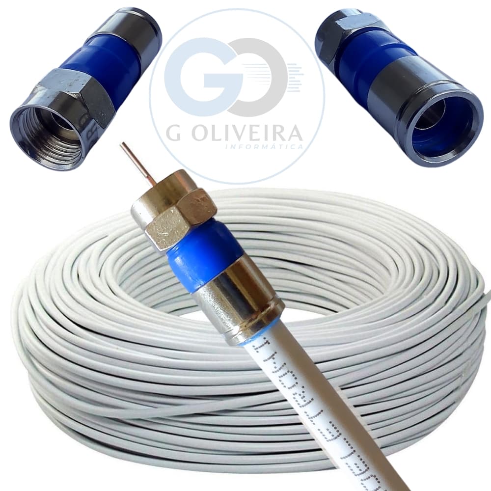 Cabo Coaxial para Antena de TV Flexivel 90% Malha RG6 - 10/15/20/25/30/40 metros crimpado - Proeletronic
