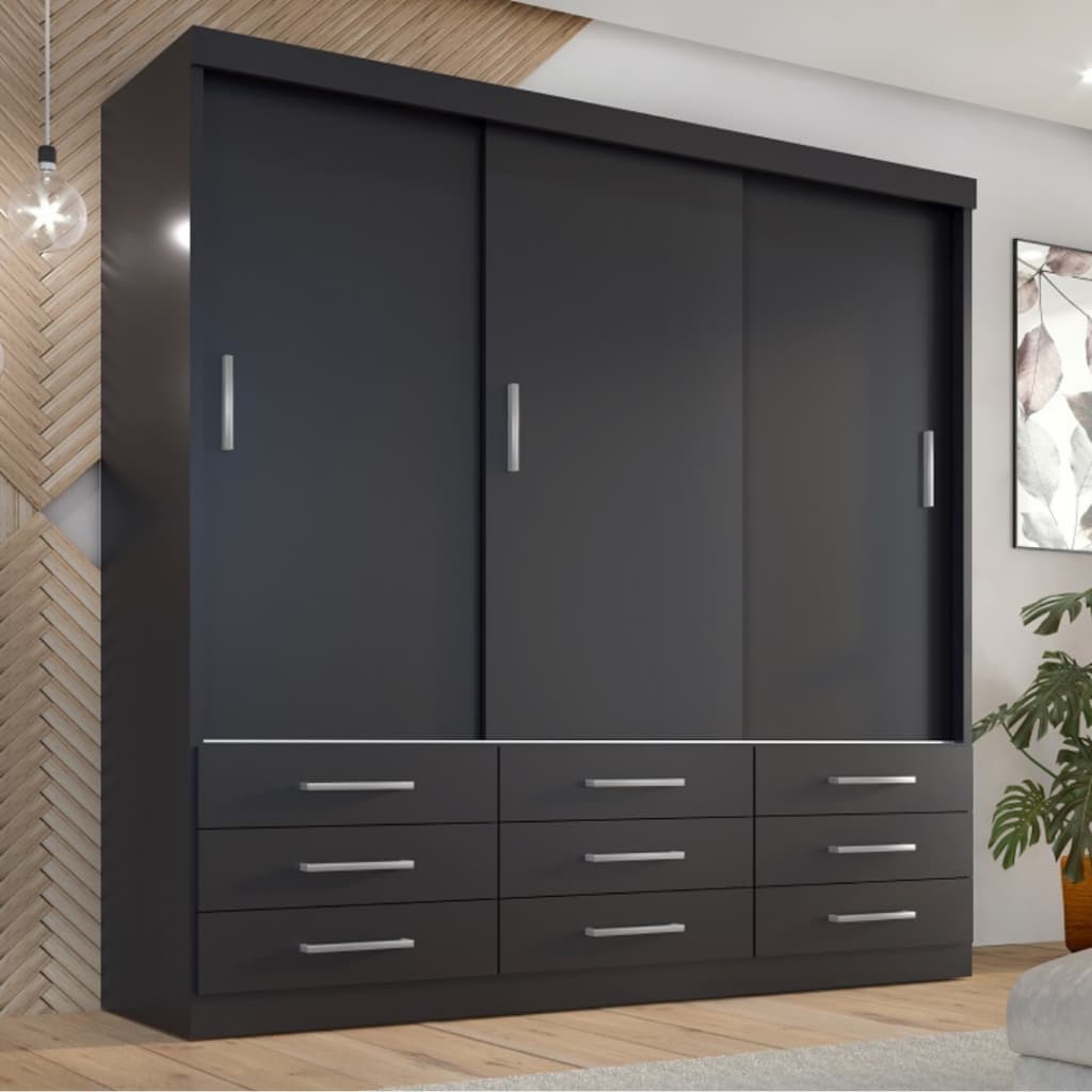 Guarda Roupa Casal Capri 3 Portas Correr 9 Gavetas