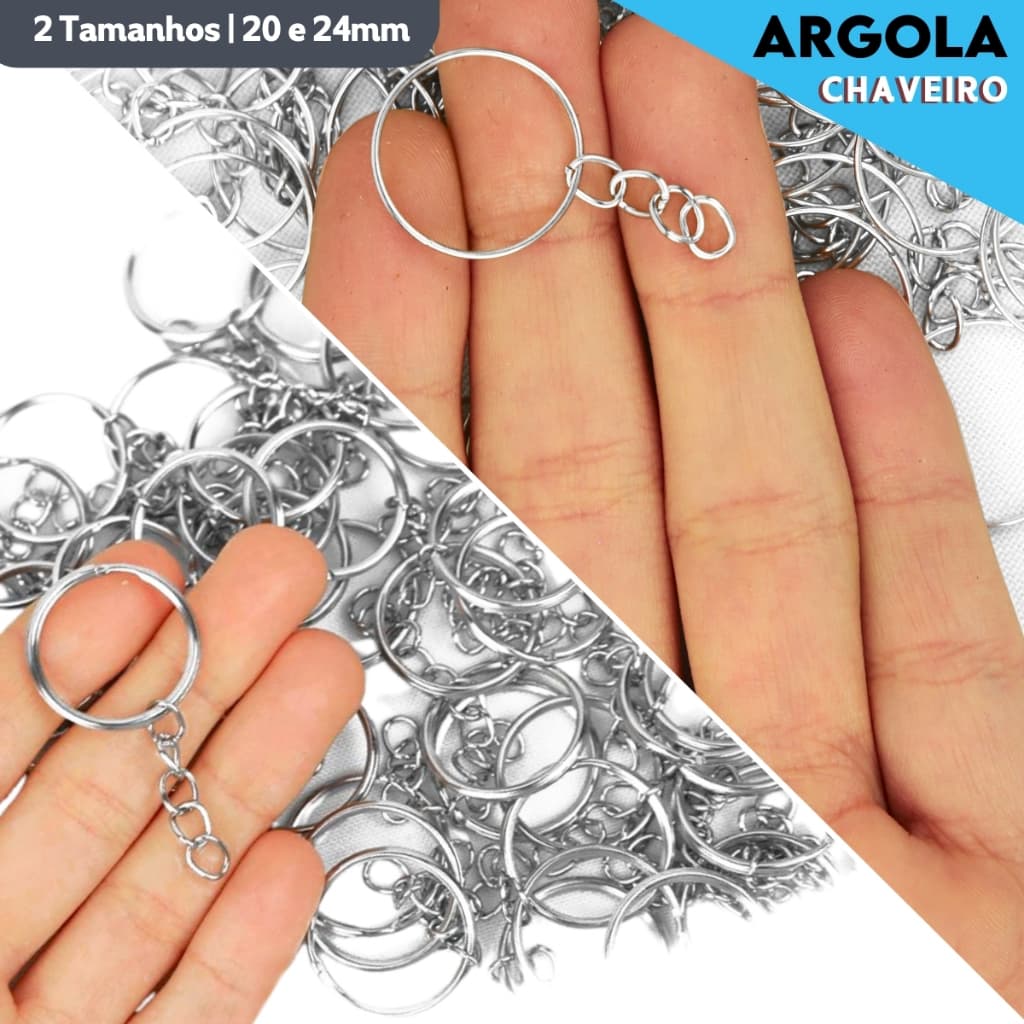 Argola Para Chaveiro Com Corrente - Tamanhos: 20mm / 24mm  - Pacote Com 50 / 100 Unidades - Aero