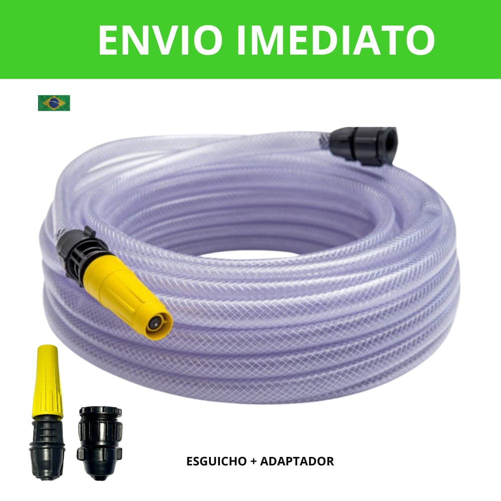 Mangueira De Jardim Cristal Trançada Transparente Camadas + Kit Conexão e Esguicho