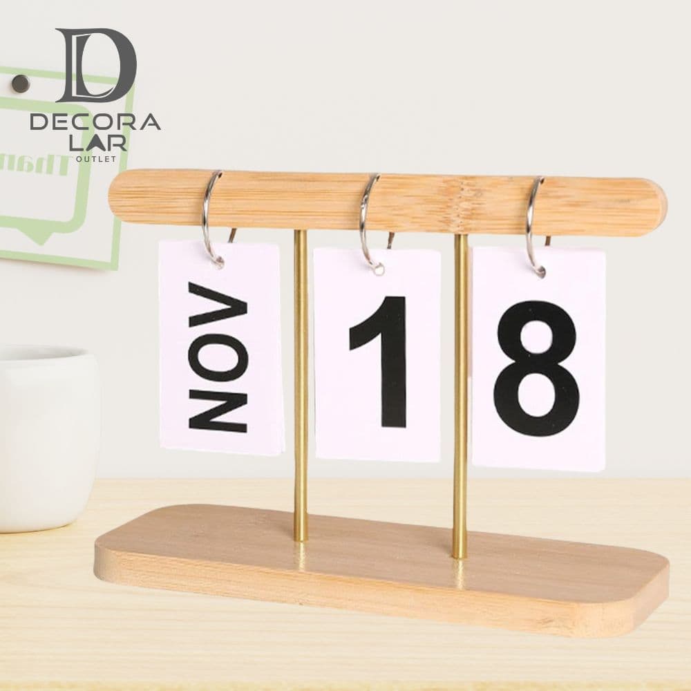 Calendário de Mesa Decorativo de Madeira com Plaquinhas para Mesa Escritório Decoração Casa