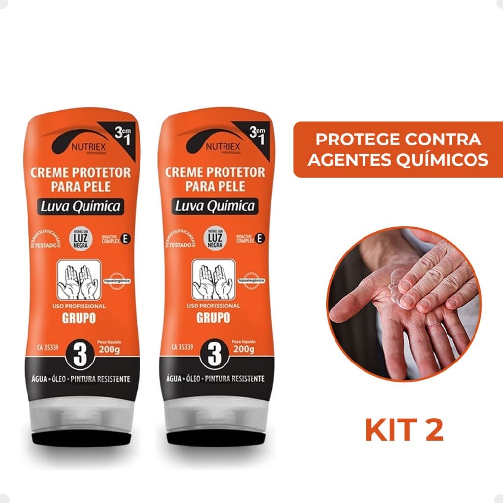 Kit 2 Creme de Proteção Luva Química EPI Nutriex 200g Proteção Contra Produtos Quimicos Óleo Pintura