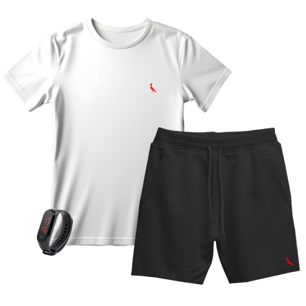 Kit infantil camiseta + short moletinho reserva + relógio digital
