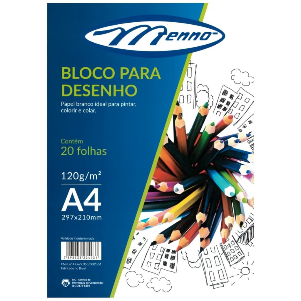 Bloco para Desenho branco A4 ou A3 120g/m² 20 folhas Menno