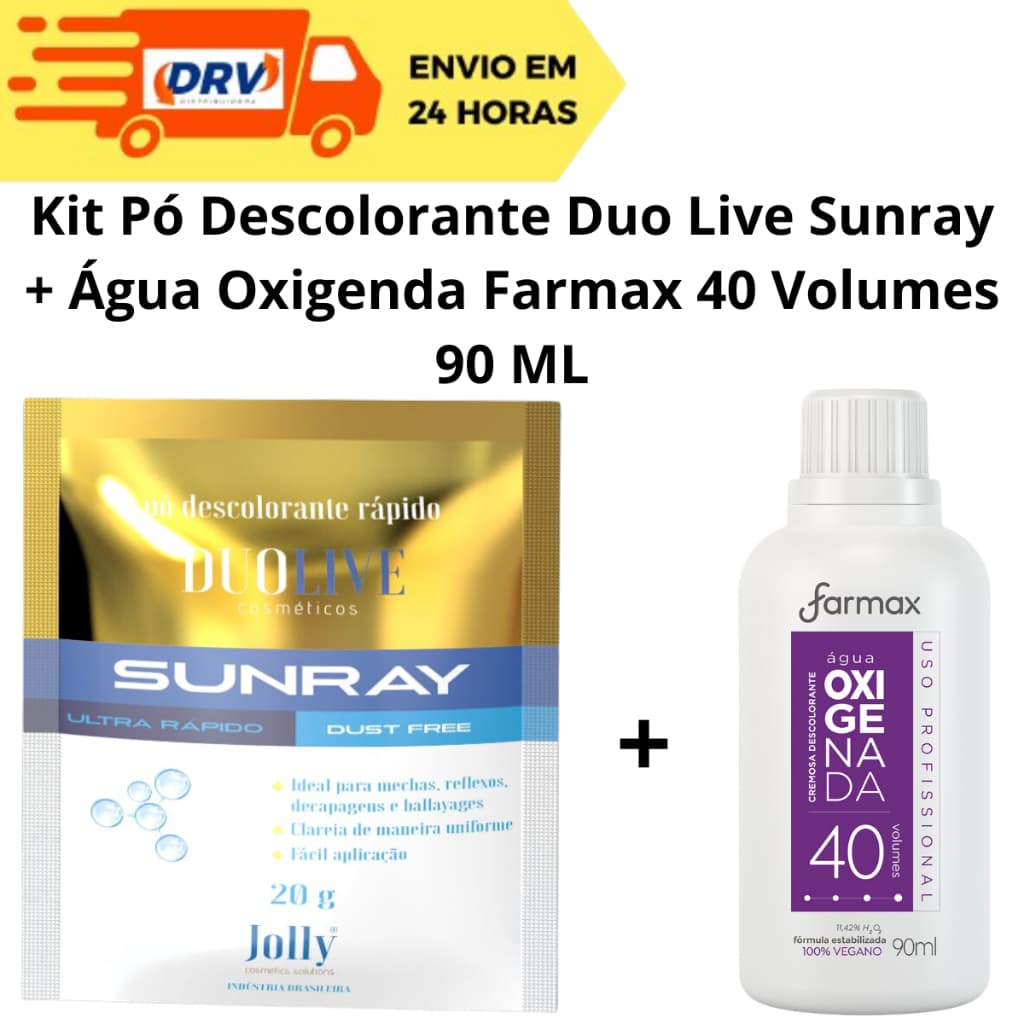 Kit Pó Descolorante Sunray Duo Live 20 Gr + Água Oxigenada Farmax 40 Volumes 90 ML - Pó Descolorante