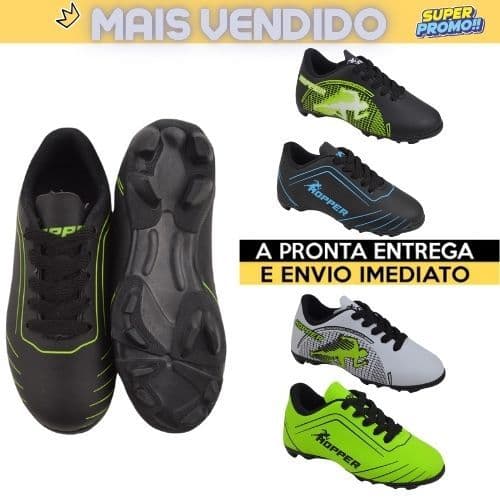 Chuteira para Crianças Infantil Hopper Campo Gramado - Tamanhos 26 a 33, Diversas Cores