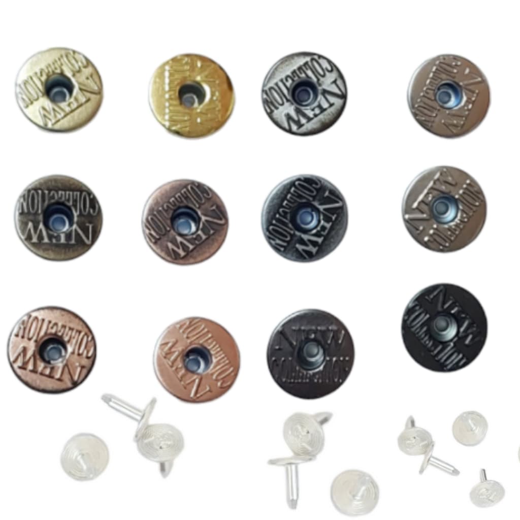 100 Peças Botao Calca Jeans 17 e 20 mm Flex Metal Niquelado