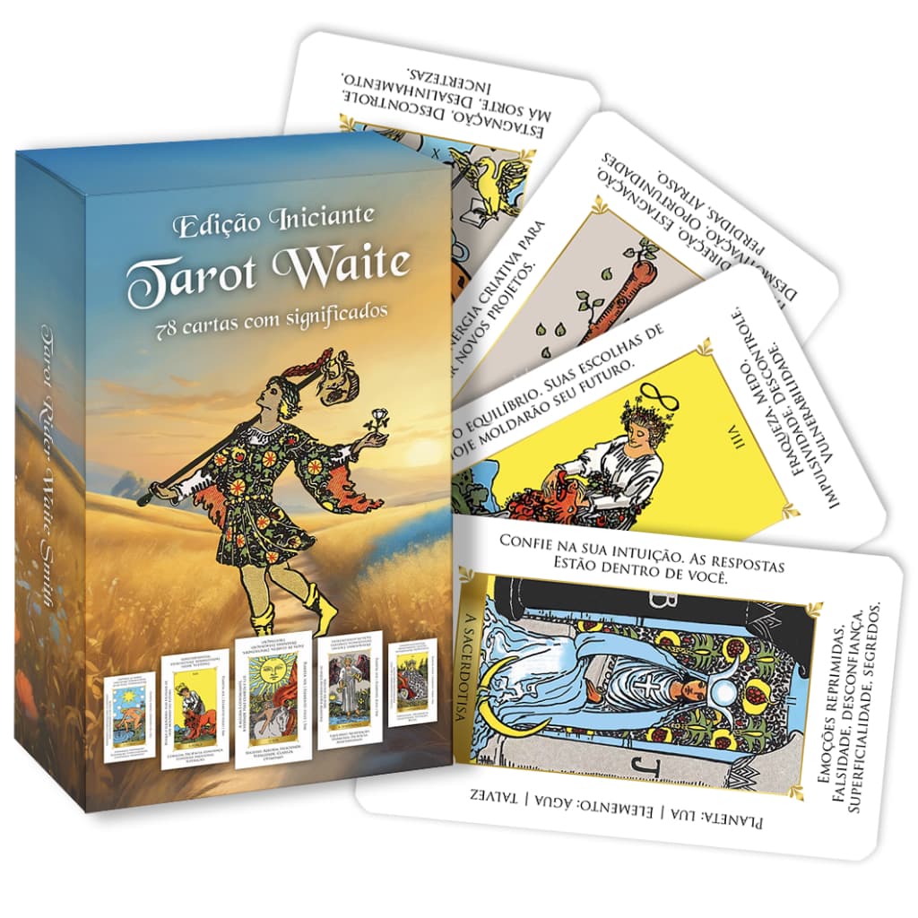 Tarô Waite 78 Cartas Tarot Completo para Iniciantes com Significados, Ed. Português