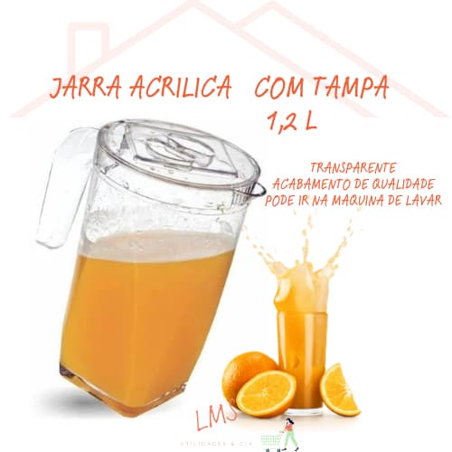 Jarra suco agua  em acrílico com tampa e bico transparente 1,2litros livre de bpa