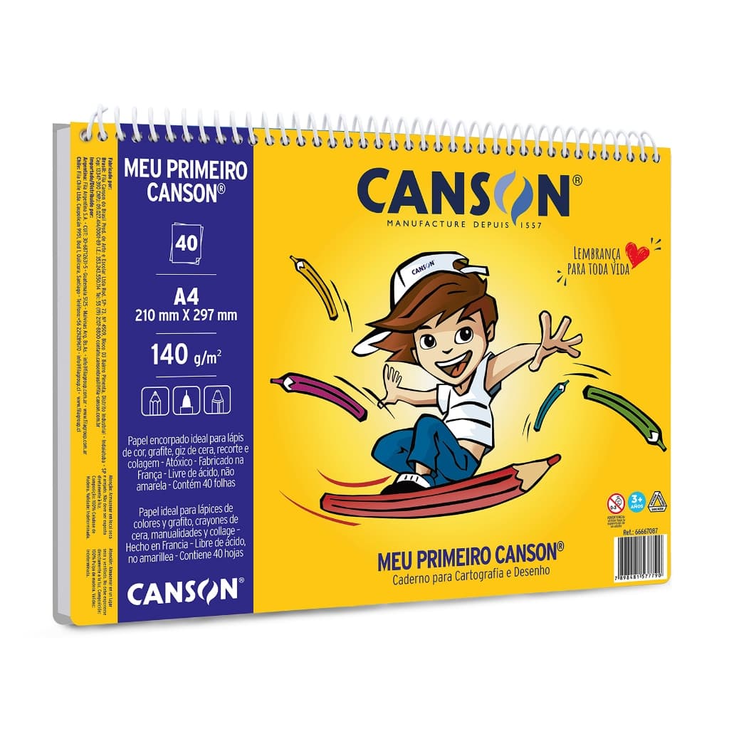 Caderno De Desenho Escolar Cartografia Canson 140g A4 40fls