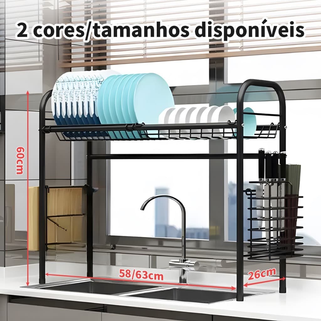 Kit Escorredor de Pia Rack Aço Inoxidável Organizador 58/63cm Escorredor De Louça Suspenso Bancada