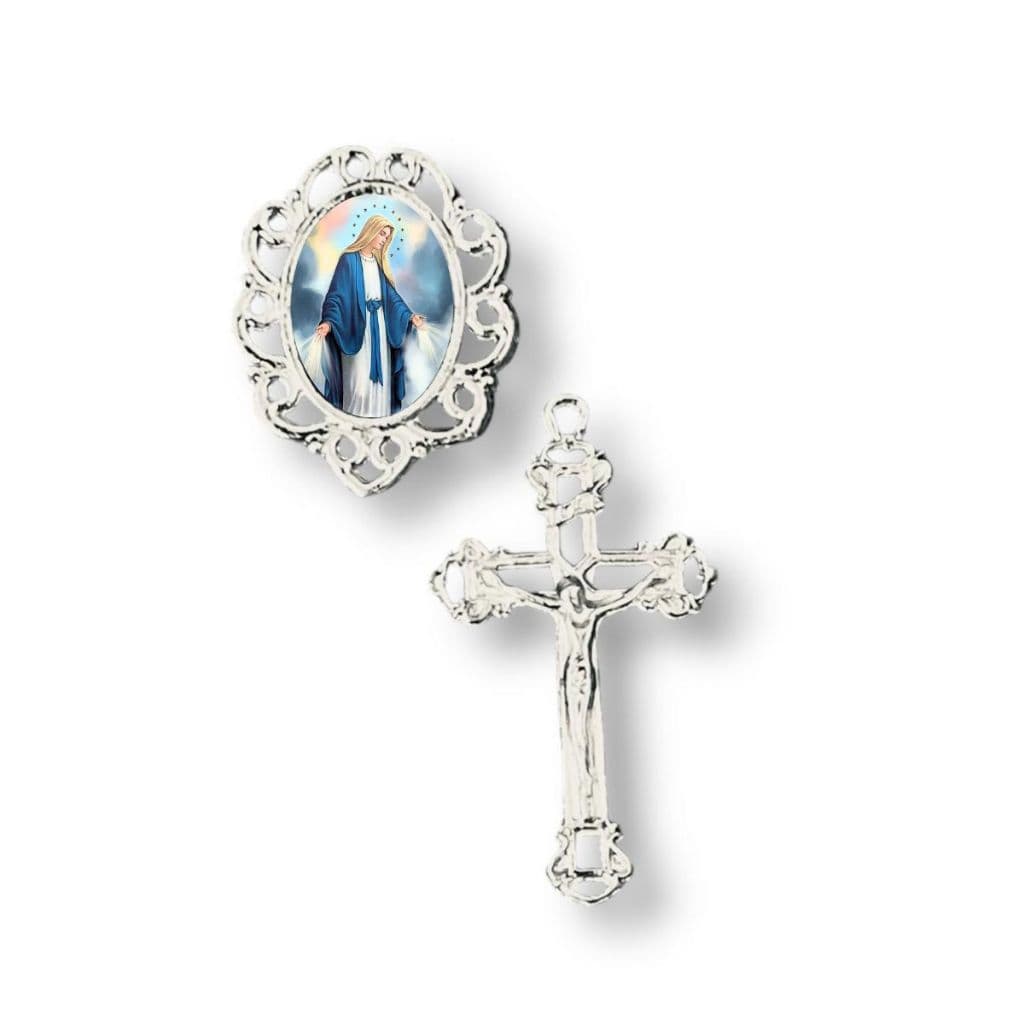 Crucifixo + Entremeio - Prateado - 10 ou 25 Pares - Kit Para Terços Resinados com Santos Católicos