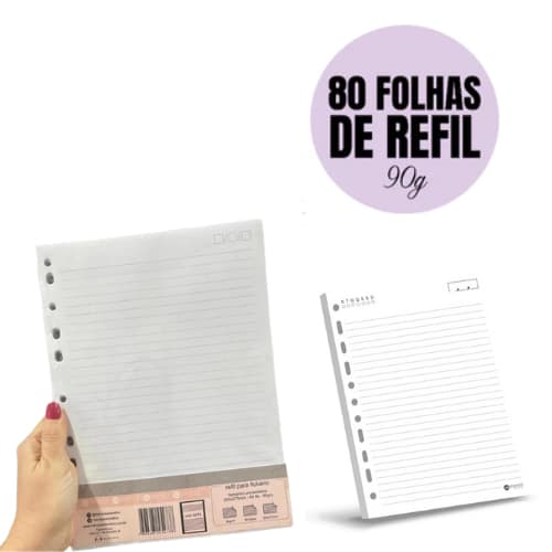 Folha de Fichário Universitário 80 folhas gramatura 90