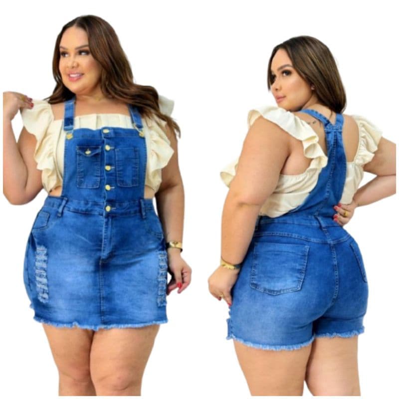 Jardinheira Short Saia Jeans Feminino Plus Size Blog