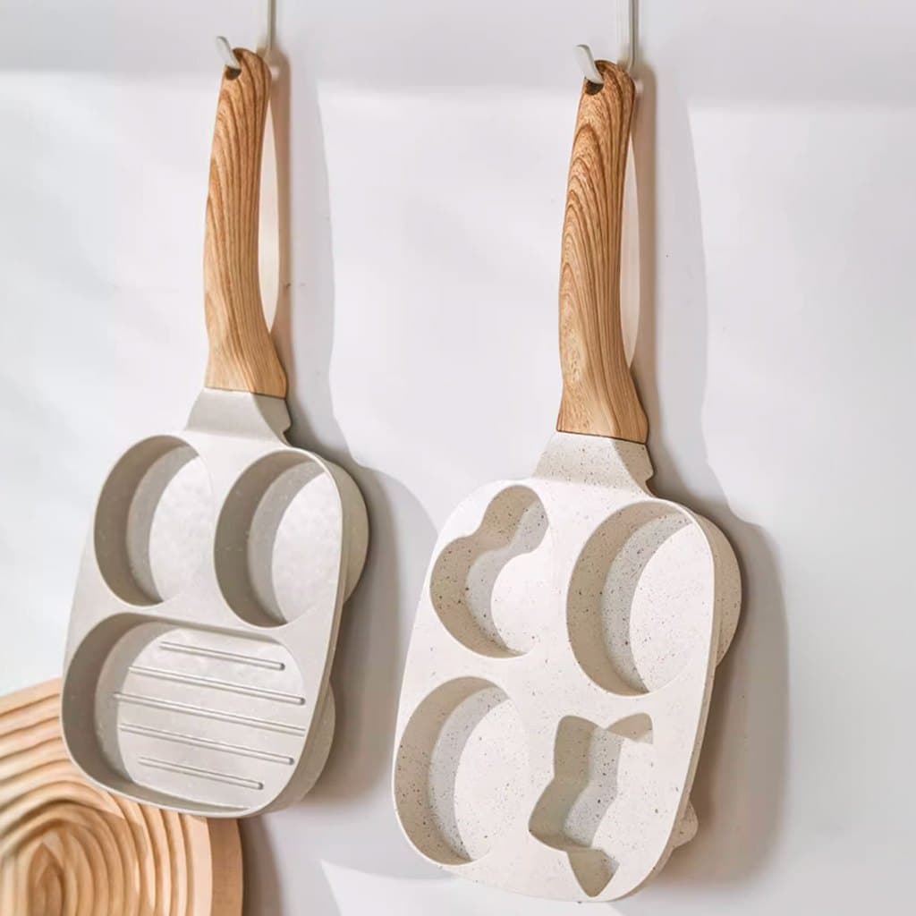 Frigideira Multifuncional Antiaderente Ovos Hambúrguer Omelete Com Alça De Madeira